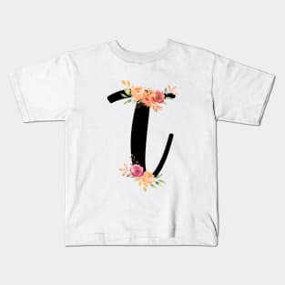 Letter T With Watercolor Floral Wreath Kids T-Shirt